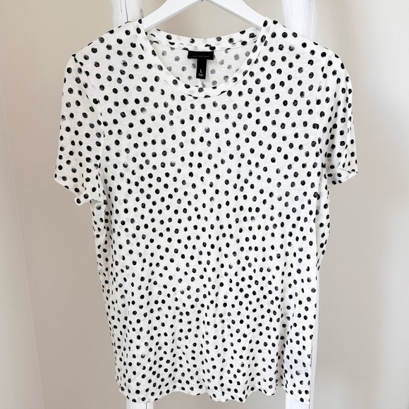 Who What Wear Cream and Black Polka Dot Linen Blend Short Sleeve Shirt Sz L - Picture 1 of 9